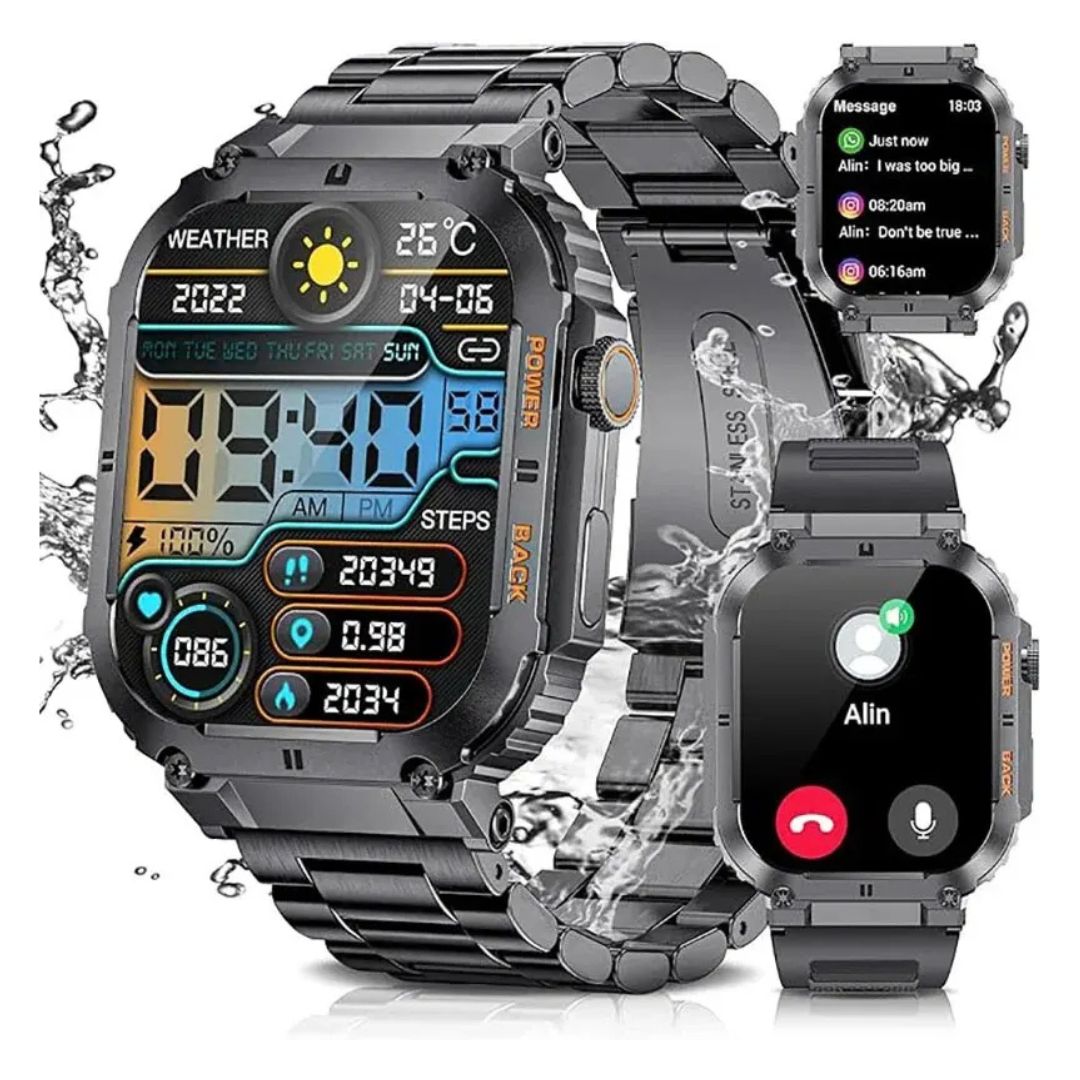 ChronoMax Smartwatch | GPS Fitness Tracker – Herzfrequenzmesser – Schlafanalyse – Bluetooth Anrufe – Lange Akkulaufzeit – Wasserdicht – Sport & Alltag