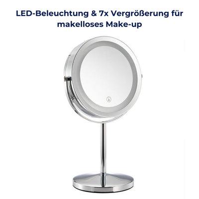 LumiGlanz Schminkspiegel | mit LED Licht - doppelseitig mit 1x & 7x Zoom - 3 Lichtmodi - USB Wiederaufladbar