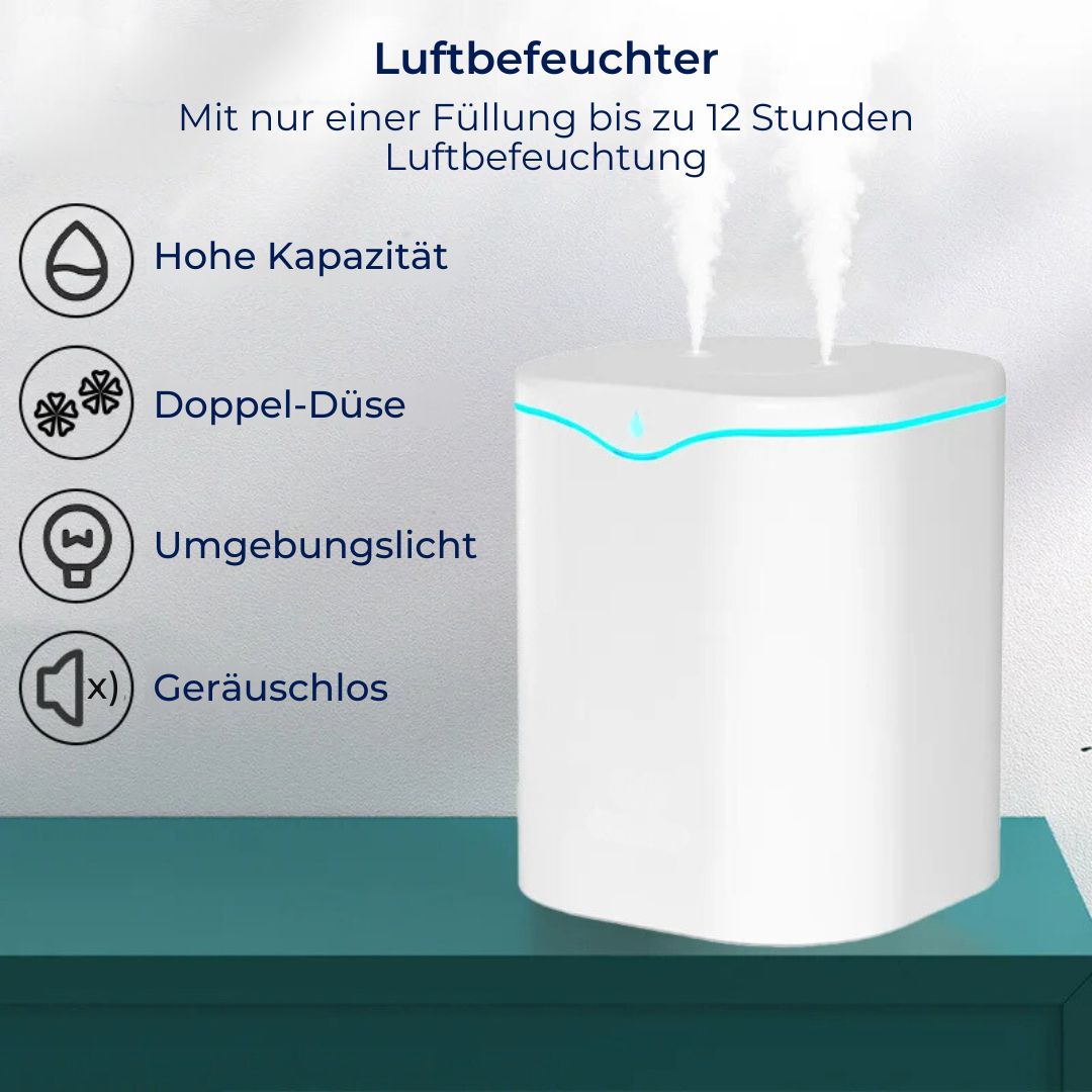 NebelLuft Luftbefeuchter | Doppel-Düse - Erhöht Luftfeuchtigkeit - Lindert Trockenheit - Verbessert Schlaf für Zuhause und Pflanzen