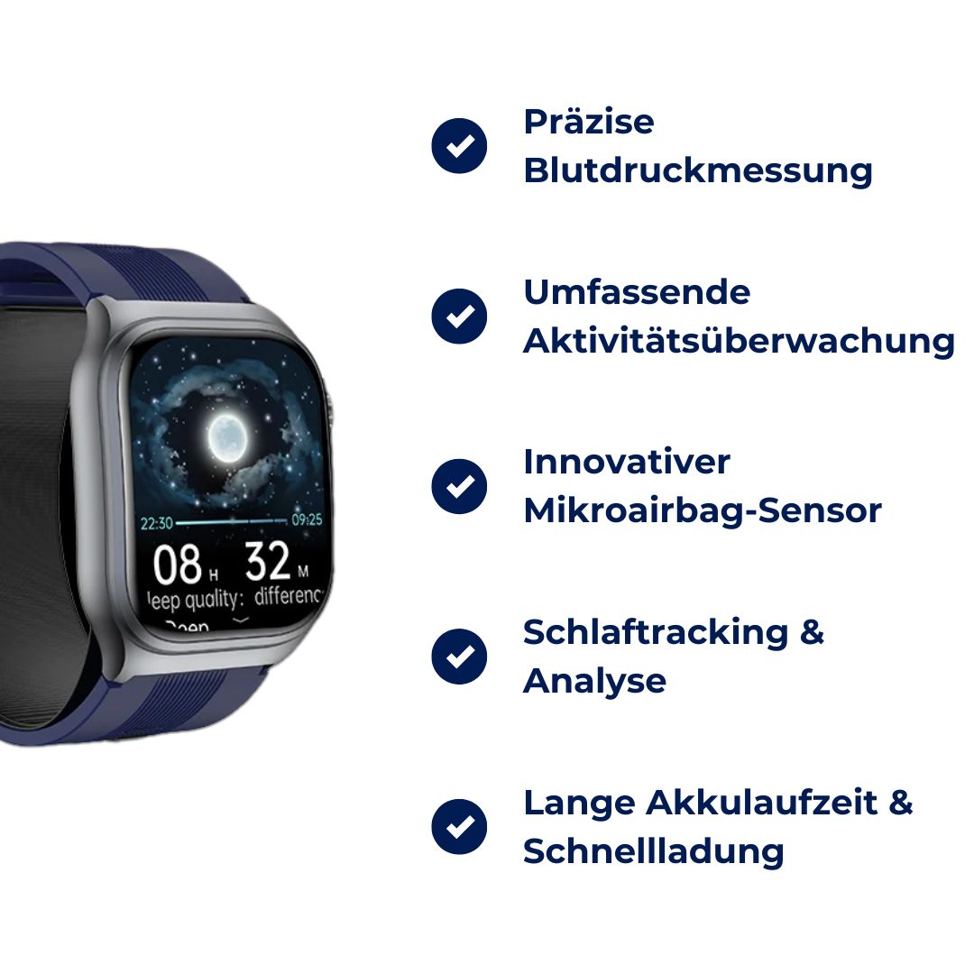 VitaCare Gesundheits-Smartwatch | Innovativer Mikroairbag - Präzise Blutdruckmessung - Schlaftracking - Aktivitätsanalyse