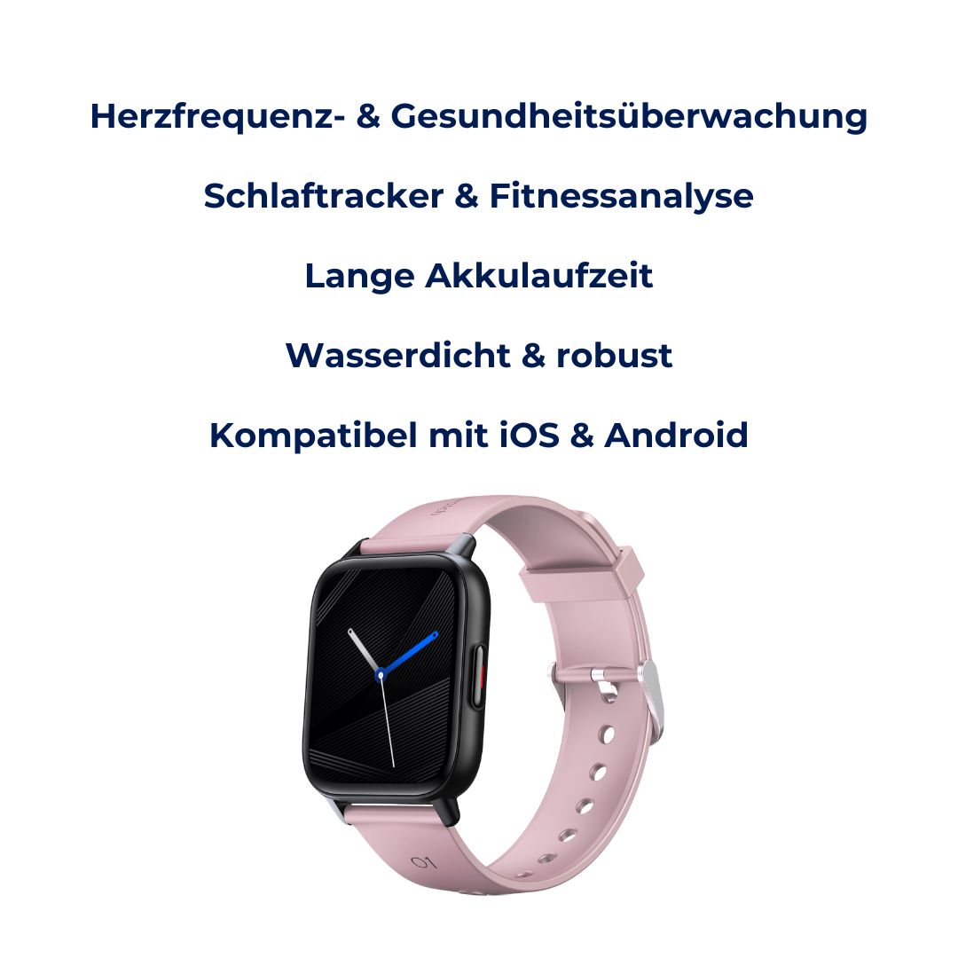 VitaTrack Smartwatch | Herzfrequenzmesser - Schlaftracker - Fitnessuhr - Lange Akkulaufzeit - Wasserdicht - Kompatibel mit iOS & Android